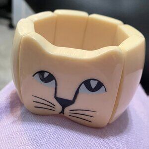vintage kitty cat stretch bangle bracelet galalith french